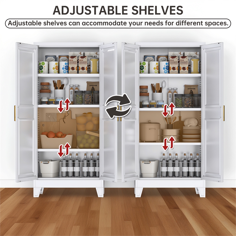 Metal Kitchen Pantry Cabinet with 2 Doors and 3 Adjustable Shelves