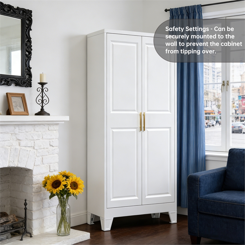 Metal Kitchen Pantry Cabinet with 2 Doors and 3 Adjustable Shelves