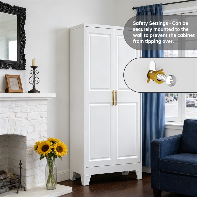 Metal Kitchen Pantry Cabinet with 2 Doors and 3 Adjustable Shelves