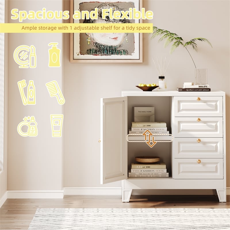 athroom Storage Cabinet with 1 Adjustable Shelves and 4 Drawers