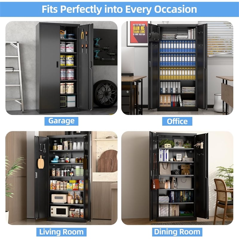 Metal Storage Cabinet with Pegboard 71'' x 34'' x 18''
