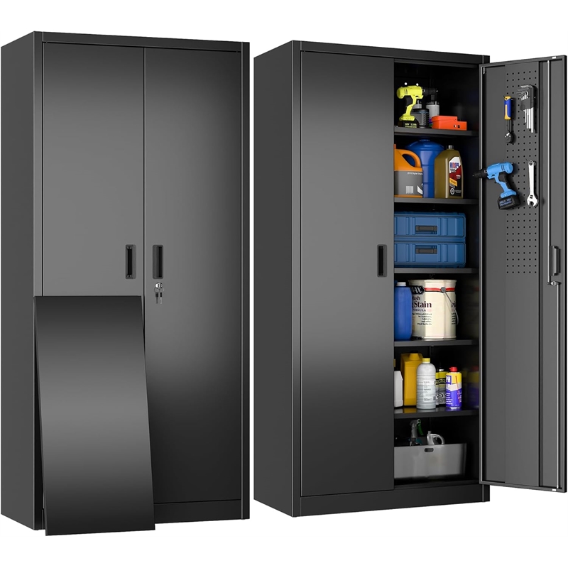 Metal Storage Cabinet with Pegboard 71'' x 34'' x 18''