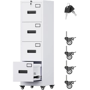 4 Drawer Filing Cabinet with Wheels  Lockable Metal File Cabinet with Name Card