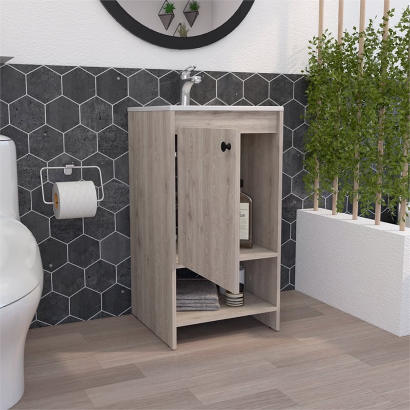 FM FURNITURE Chariot Modern Metal Free Standing Vanity Cabinet in Light Gray
