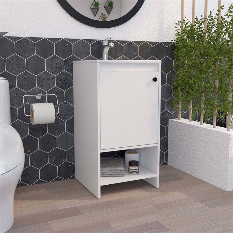 FM FURNITURE Chariot Modern Metal Free Standing Vanity Cabinet in White