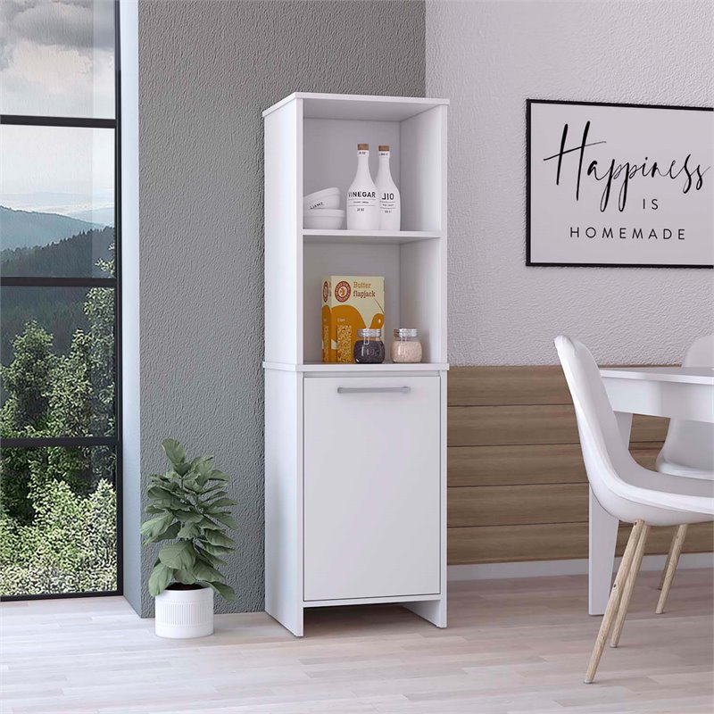 FM FURNITURE Danforth Modern Wood Pantry Cabinet for Kitchen Room in White