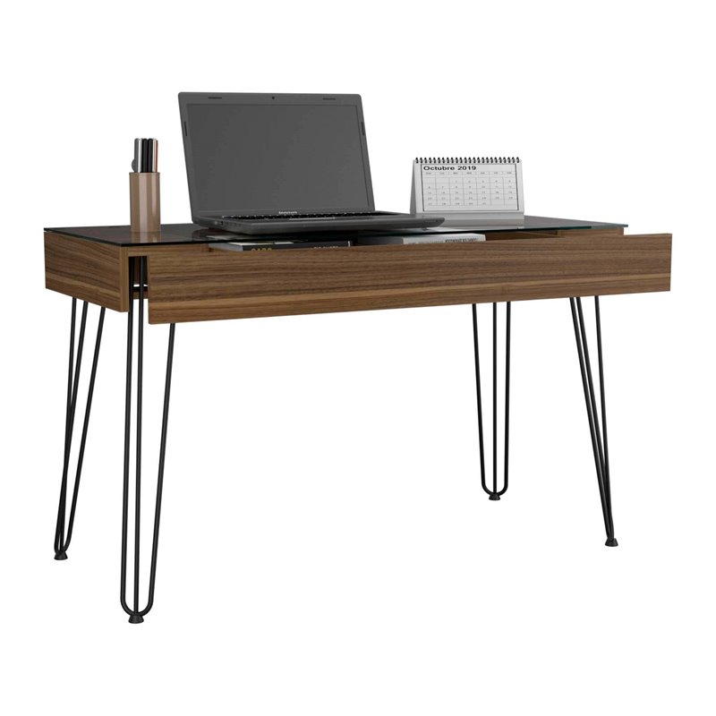 FM FURNITURE Kyoto 120 Modern Wood Desk with Abstract Steel Legs in Mahogany