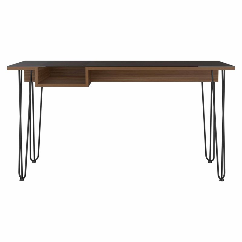 FM FURNITURE Kyoto 140 Modern Wood Desk with Abstract Steel Legs in Mahogany