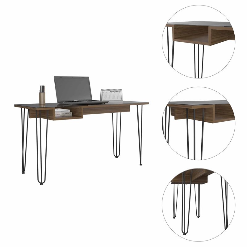 FM FURNITURE Kyoto 140 Modern Wood Desk with Abstract Steel Legs in Mahogany