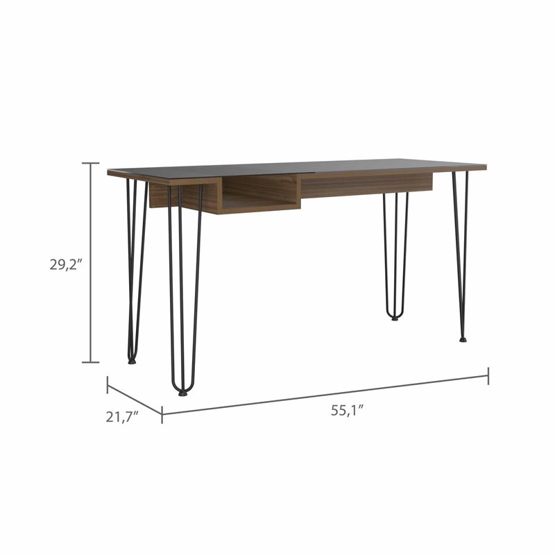 FM FURNITURE Kyoto 140 Modern Wood Desk with Abstract Steel Legs in Mahogany