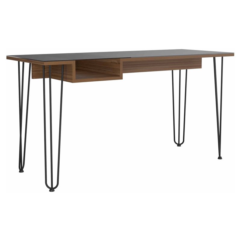 FM FURNITURE Kyoto 140 Modern Wood Desk with Abstract Steel Legs in Mahogany