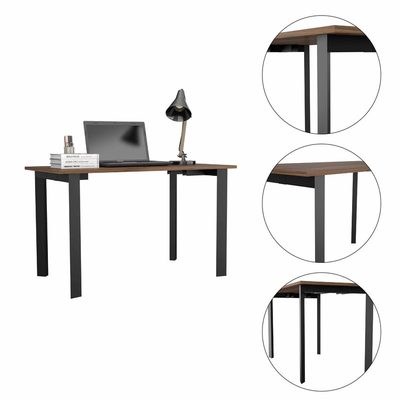FM FURNITURE Marrakech Modern Wood Office Desk with Four Steel Legs in Mahogany