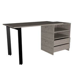 FM FURNITURE Praga 120 Modern Wood Desk with 2-Drawer & 2 Shelves in Light Gray