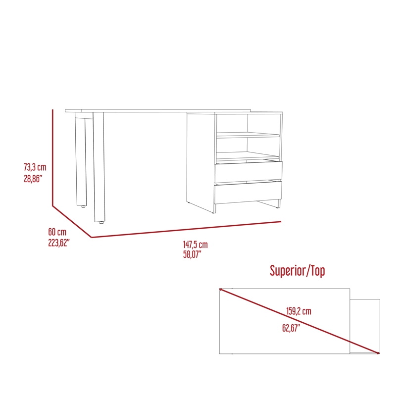 FM FURNITURE Praga 120 Modern Wood Desk with 2-Drawer & 2 Shelves in Light Gray