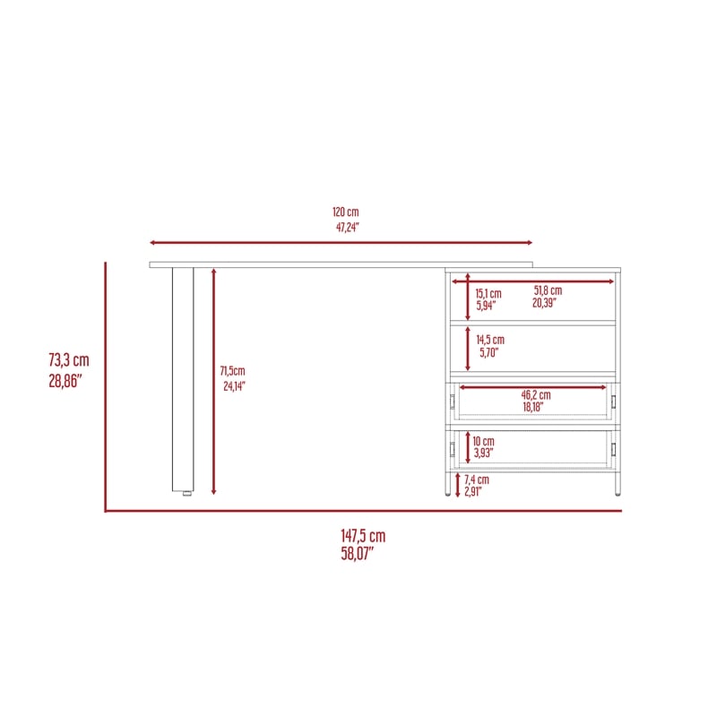 FM FURNITURE Praga 120 Modern Wood Desk with 2-Drawer & 2 Shelves in Light Gray
