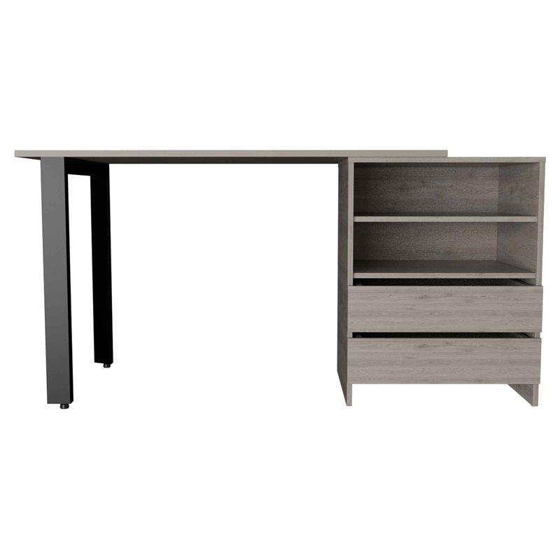 FM FURNITURE Praga 120 Modern Wood Desk with 2-Drawer & 2 Shelves in Light Gray
