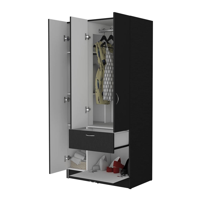 FM FURNITURE Ramblas Modern Wood Armoire with Two Cabinets in Black/White