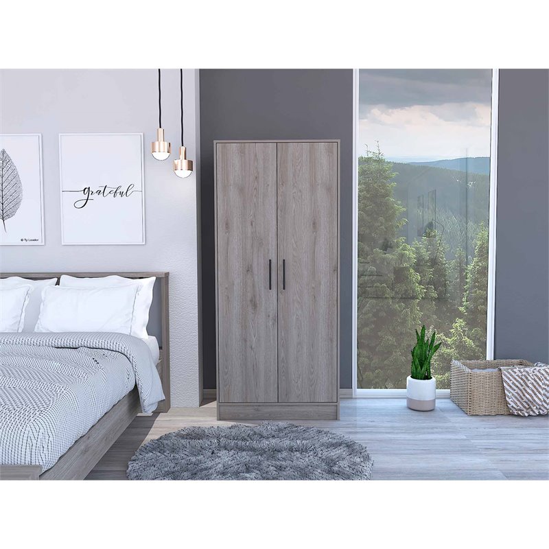 FM FURNITURE San Blas Wood Bedroom Armoire with Two Doors in Light Gray