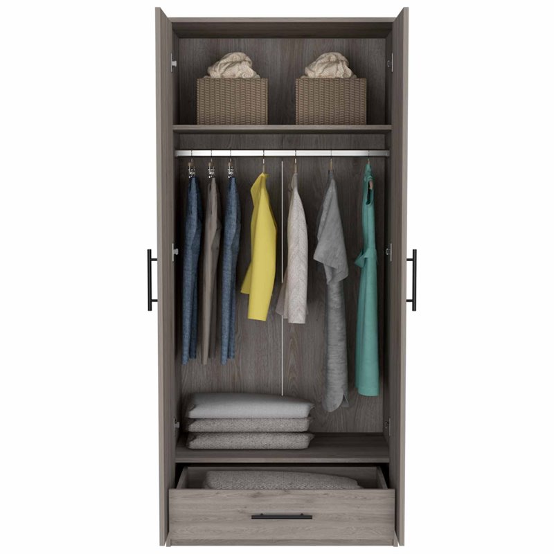 FM FURNITURE San Blas Wood Bedroom Armoire with Two Doors in Light Gray