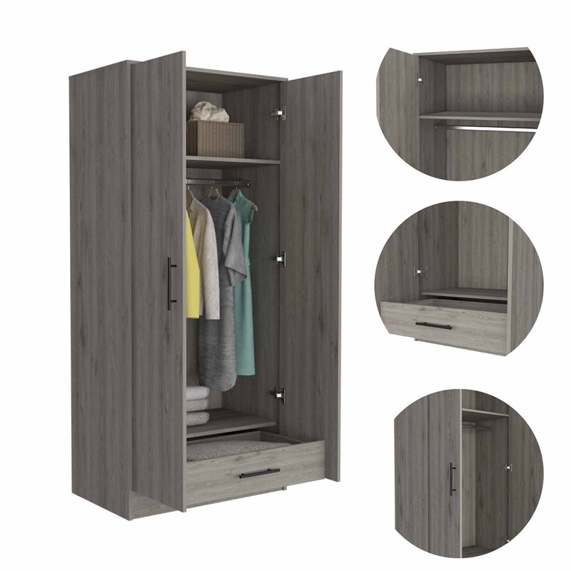 FM FURNITURE San Blas Wood Bedroom Armoire with Two Doors in Light Gray