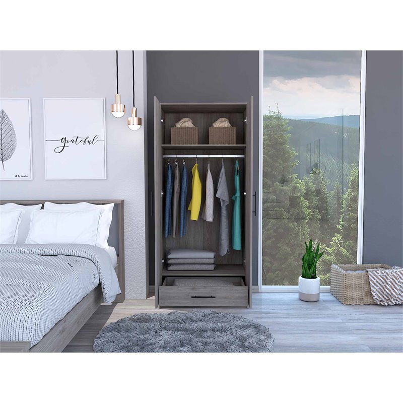 FM FURNITURE San Blas Wood Bedroom Armoire with Two Doors in Light Gray
