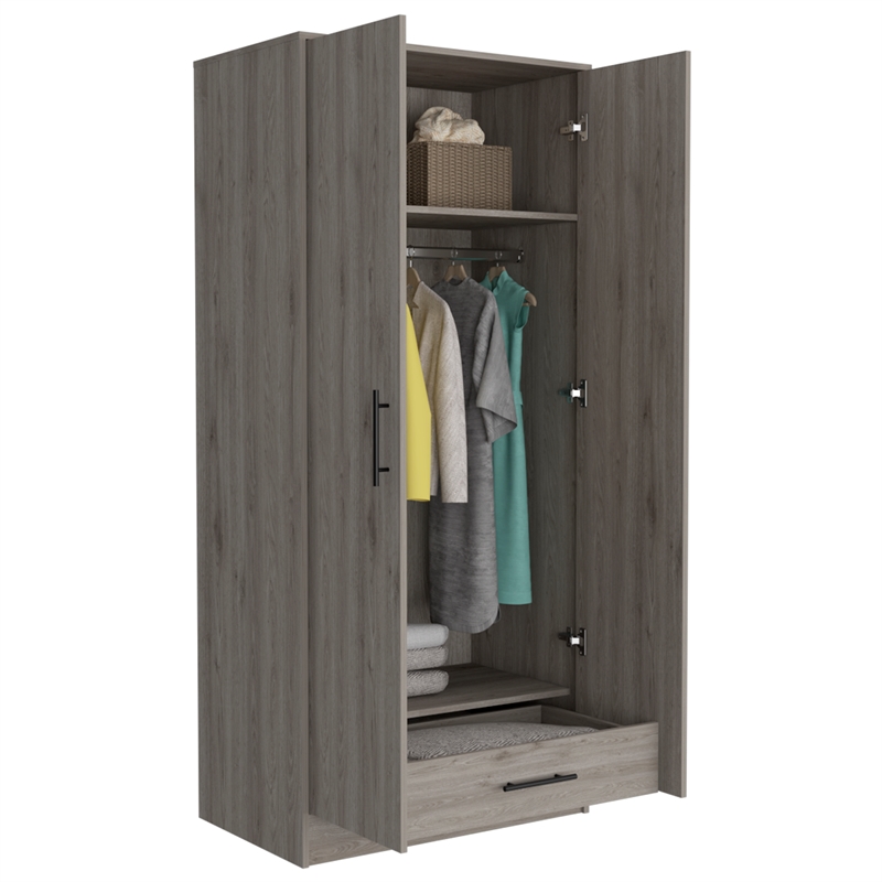 FM FURNITURE San Blas Wood Bedroom Armoire with Two Doors in Light Gray