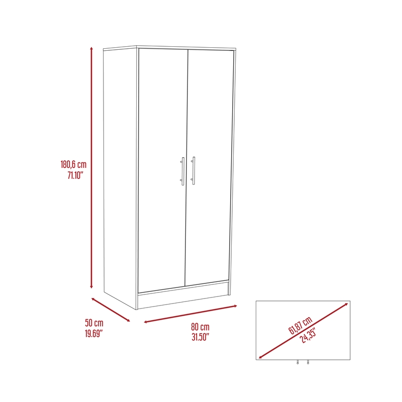 FM FURNITURE San Blas Wood Bedroom Armoire with Two Doors in Light Gray