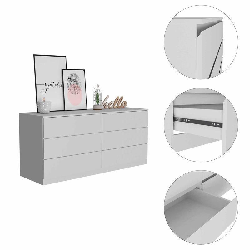 FM FURNITURE Seul Modern 6-Drawer Wood Bedroom Double Dresser in White
