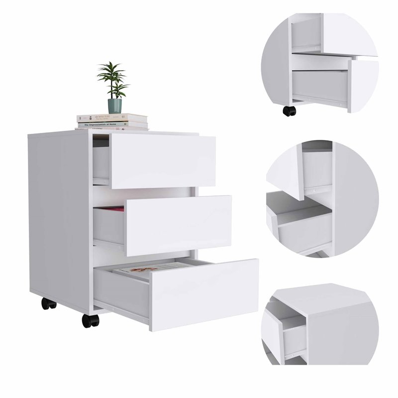 FM FURNITURE Vienna 3-Drawer Modern Wood Filing Cabinet in White