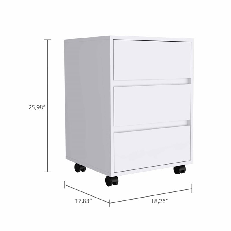FM FURNITURE Vienna 3-Drawer Modern Wood Filing Cabinet in White