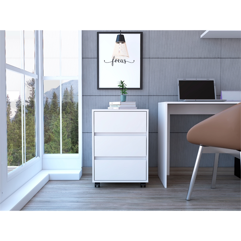 FM FURNITURE Vienna 3-Drawer Modern Wood Filing Cabinet in White