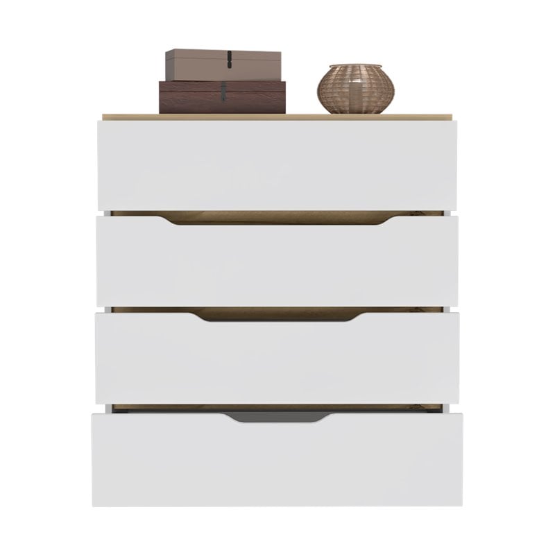 FM Furniture California Modern 4-Drawer Wood Bedroom Dresser in White/Light Oak