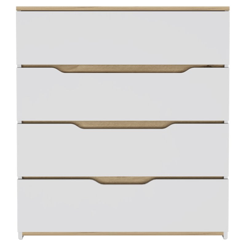 FM Furniture California Modern 4-Drawer Wood Bedroom Dresser in White/Light Oak