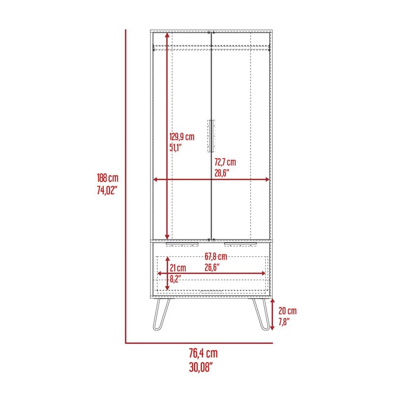 FM FURNITURE Camerun Wood Closet with 2 Door Cabinets & One Drawer in Light Oak