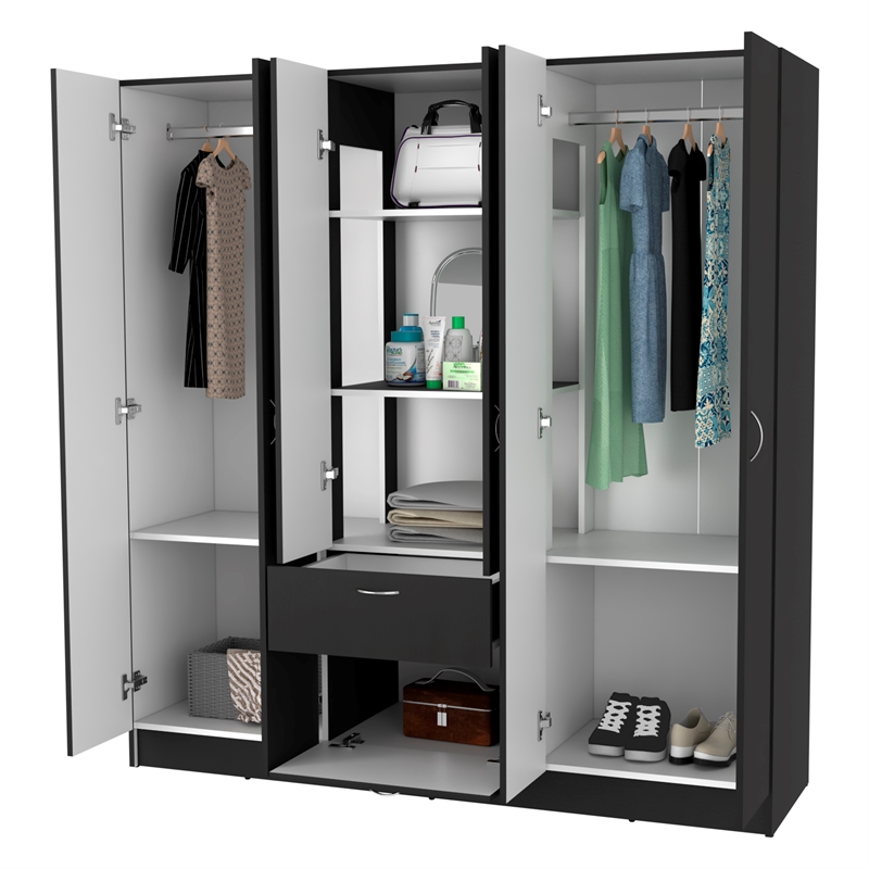 FM FURNITURE Guajira Modern 6-Door Wood Bedroom Armoire in Black Wenge