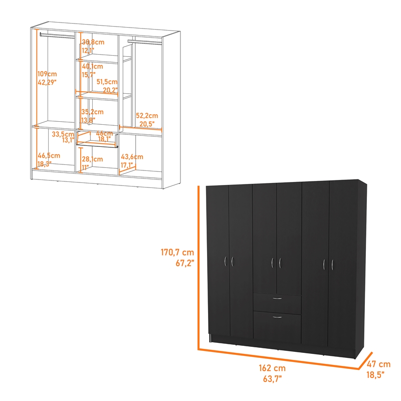 FM FURNITURE Guajira Modern 6-Door Wood Bedroom Armoire in Black Wenge