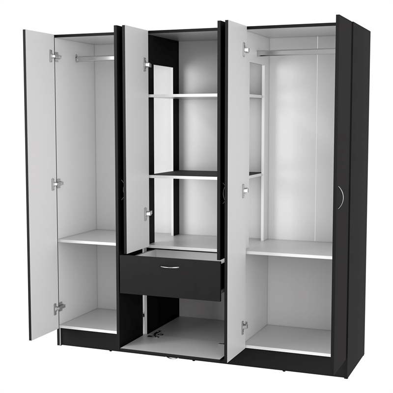 FM FURNITURE Guajira Modern 6-Door Wood Bedroom Armoire in Black Wenge