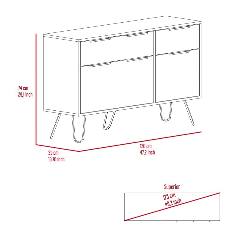 FM Furniture Monaco Modern Metal Dresser with 4-Drawers in Light Oak