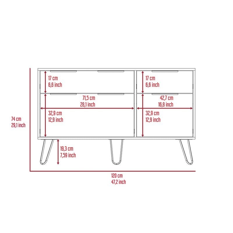 FM Furniture Monaco Modern Metal Dresser with 4-Drawers in Light Oak