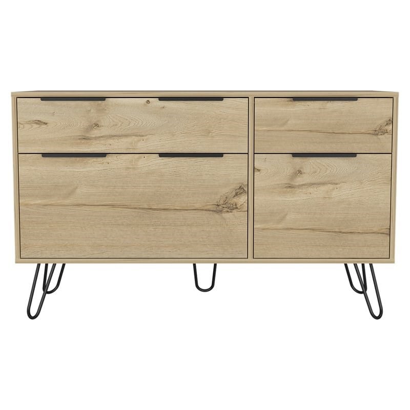 FM Furniture Monaco Modern Metal Dresser with 4-Drawers in Light Oak