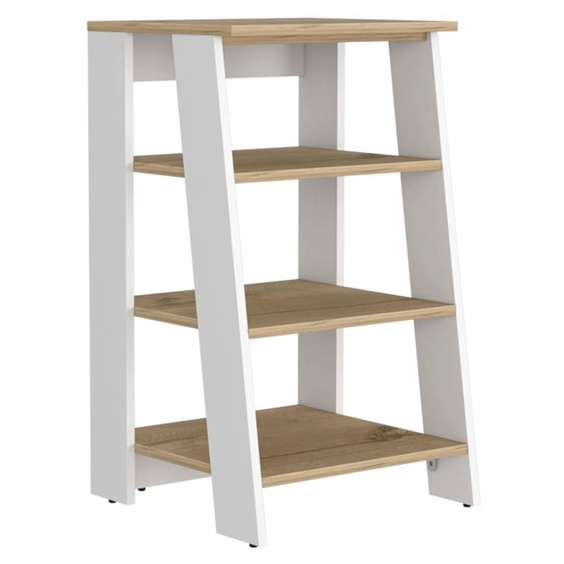 FM Furniture Phoenix Modern Wood Linen Cabinet with 4-Shelf in Light Oak/White