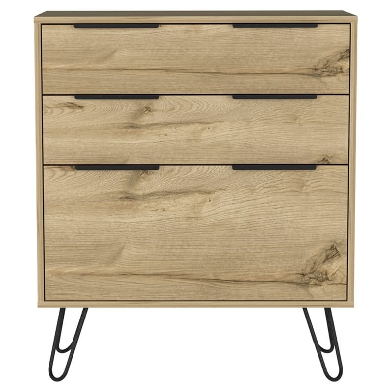 FM Furniture Praga Modern Metal Dresser with 3-Drawer & Countertop in Light Oak