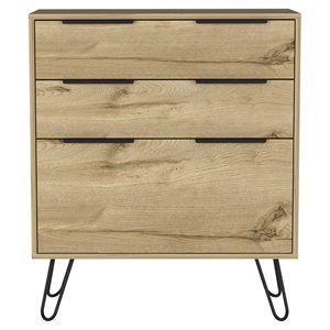 fm furniture praga modern metal dresser with 3-drawer & countertop in light oak