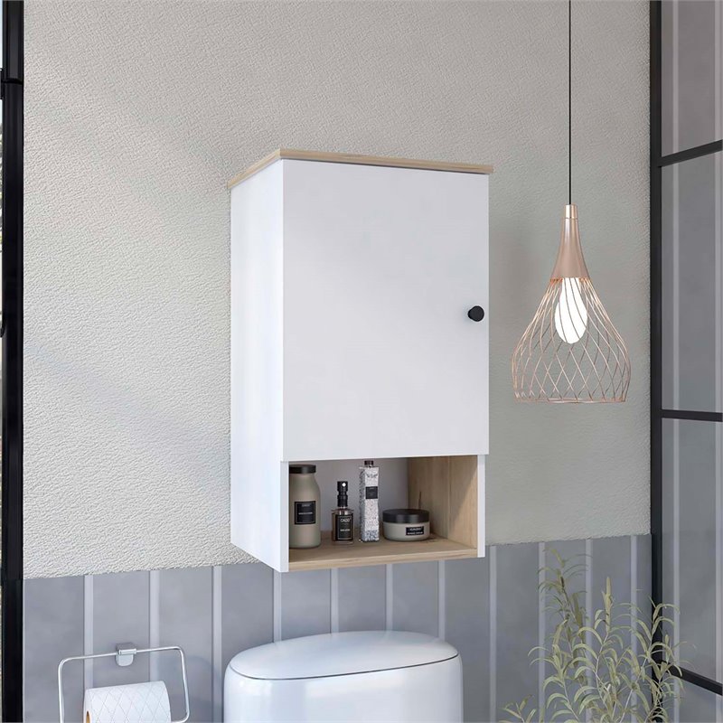 FM FURNITURE Senegal Modern Wood Bathroom Medicine Cabinet in Light Oak/White