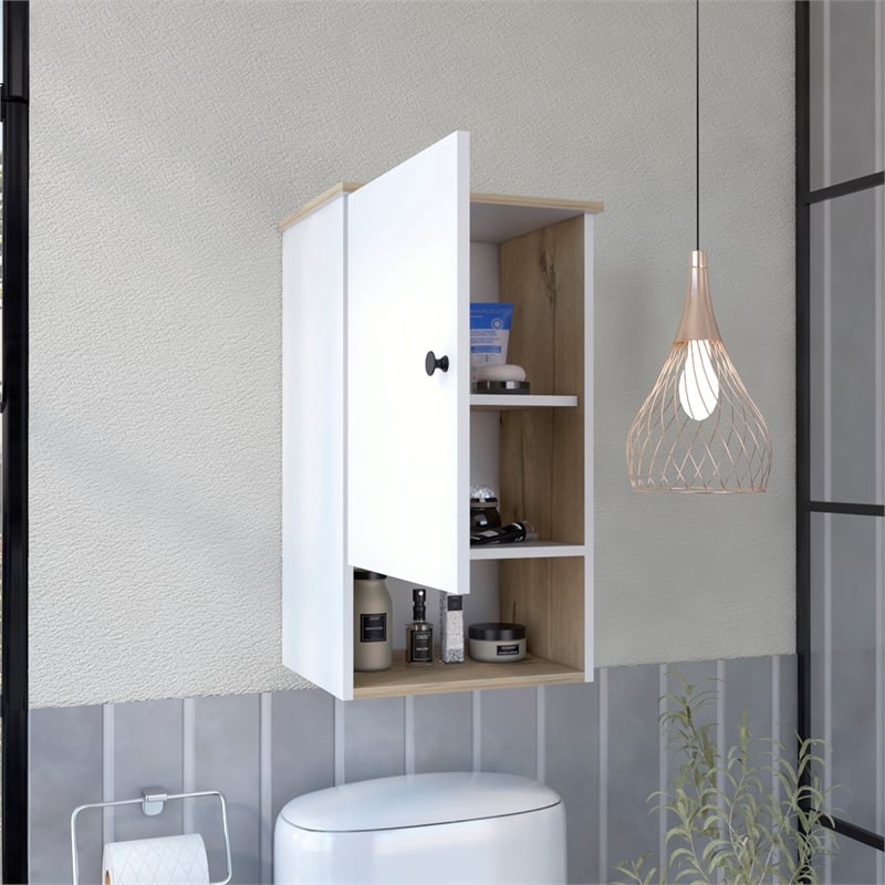FM FURNITURE Senegal Modern Wood Bathroom Medicine Cabinet in Light Oak/White