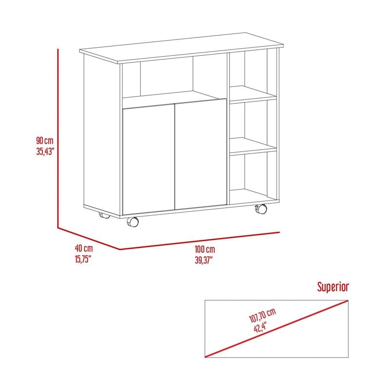 FM FURNITURE Serbia Wood Kitchen Island with 4 Open Shelves in Light Oak/White