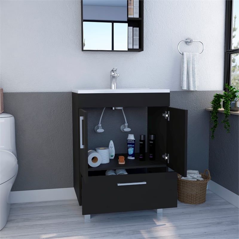 FM FURNITURE Otello Engineered Wood Single Bathroom Vanity in Black