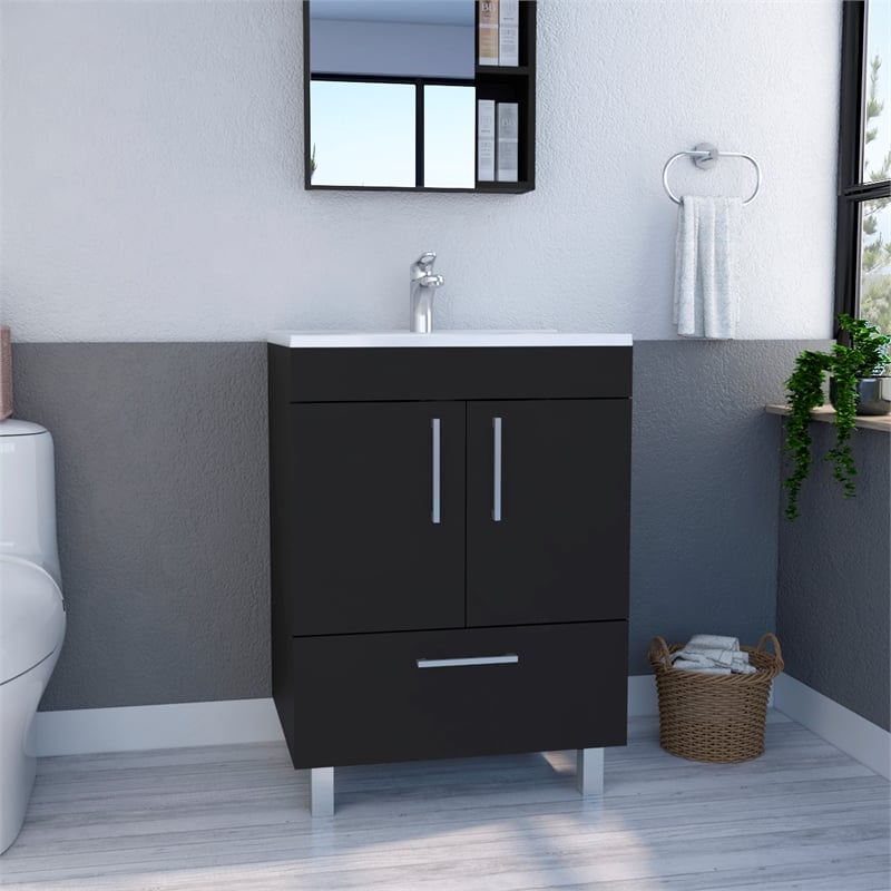FM FURNITURE Otello Engineered Wood Single Bathroom Vanity in Black