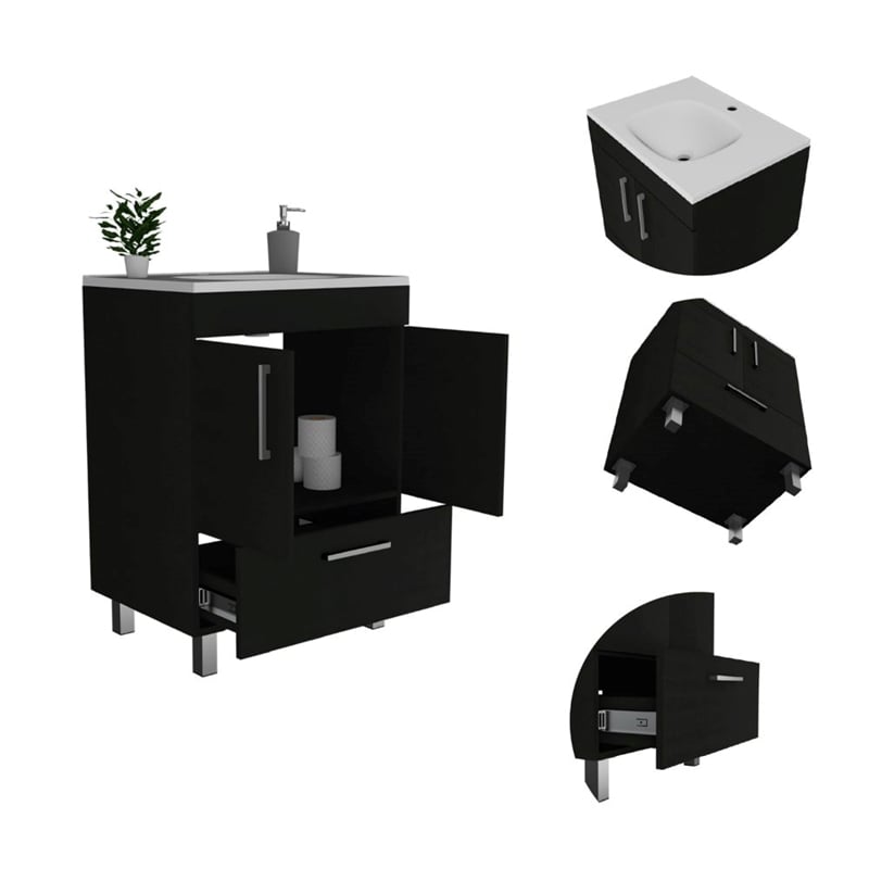 FM FURNITURE Otello Engineered Wood Single Bathroom Vanity in Black