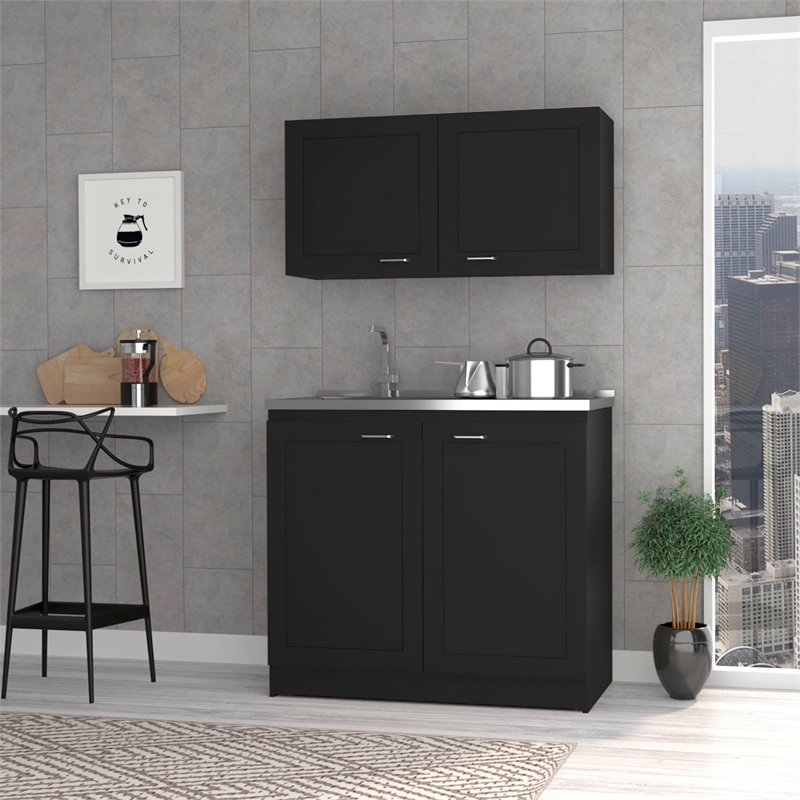 FM FURNITURE Perseus Countertop Engineered Wood Cabinet Set in Black